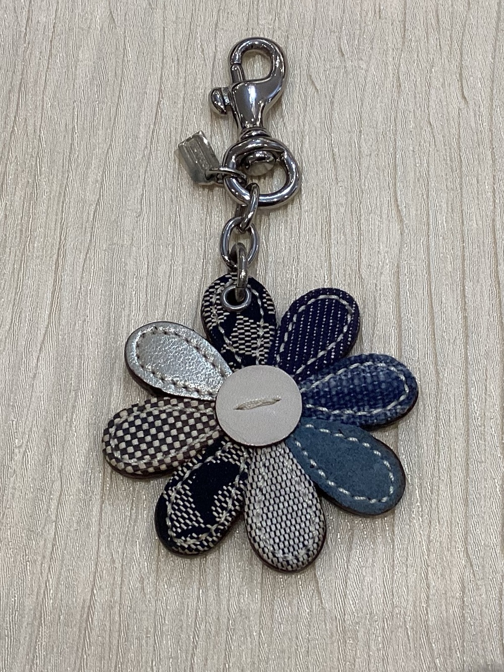 Coach Denim/Jacquard Patchwork Daisy Flower Charm